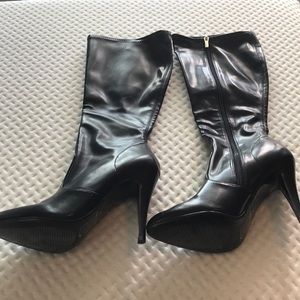 Black mid calf 4” heel boots